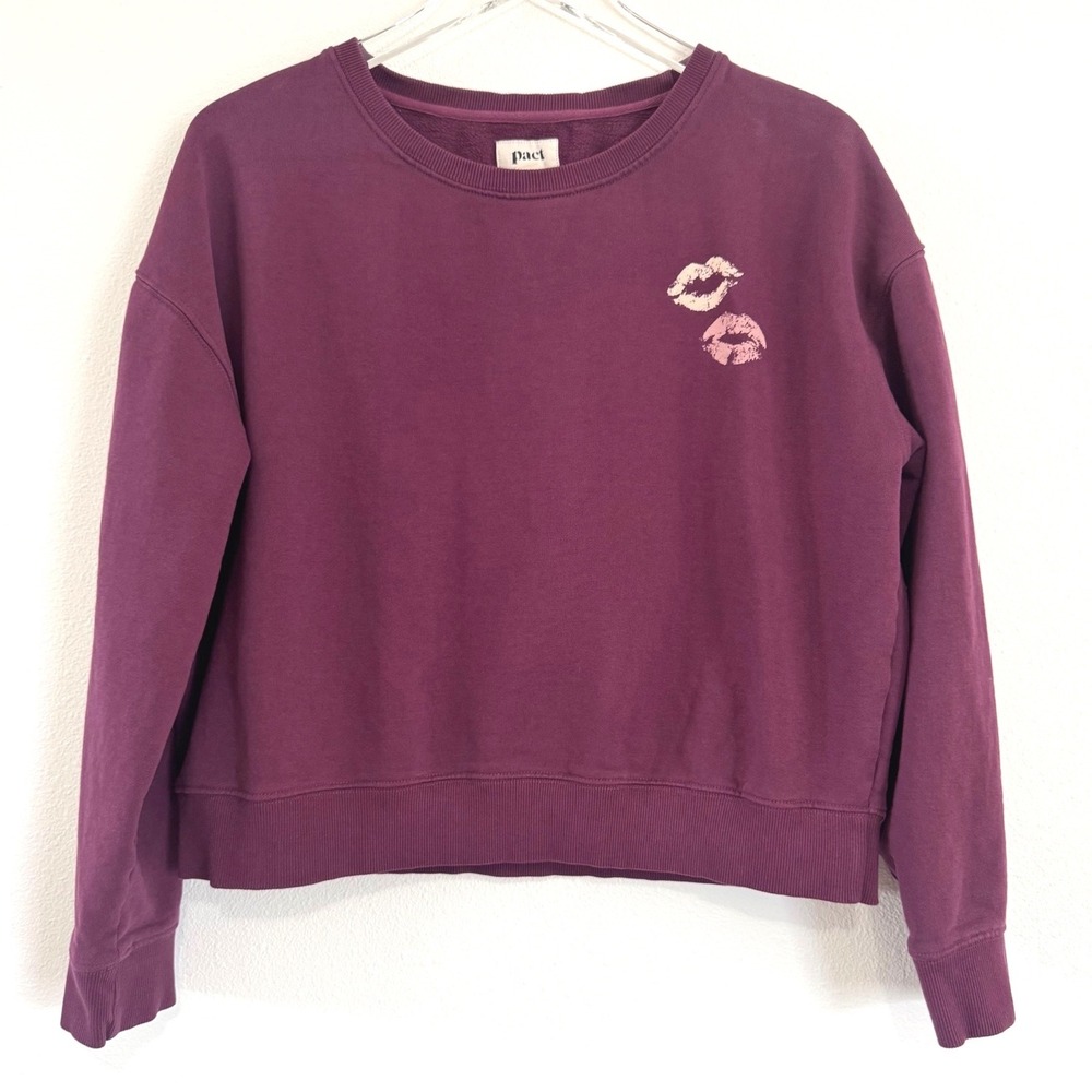Pact Women's Organic Cotton Kisses Graphic Crewneck Sweatshirt - Plum Purple